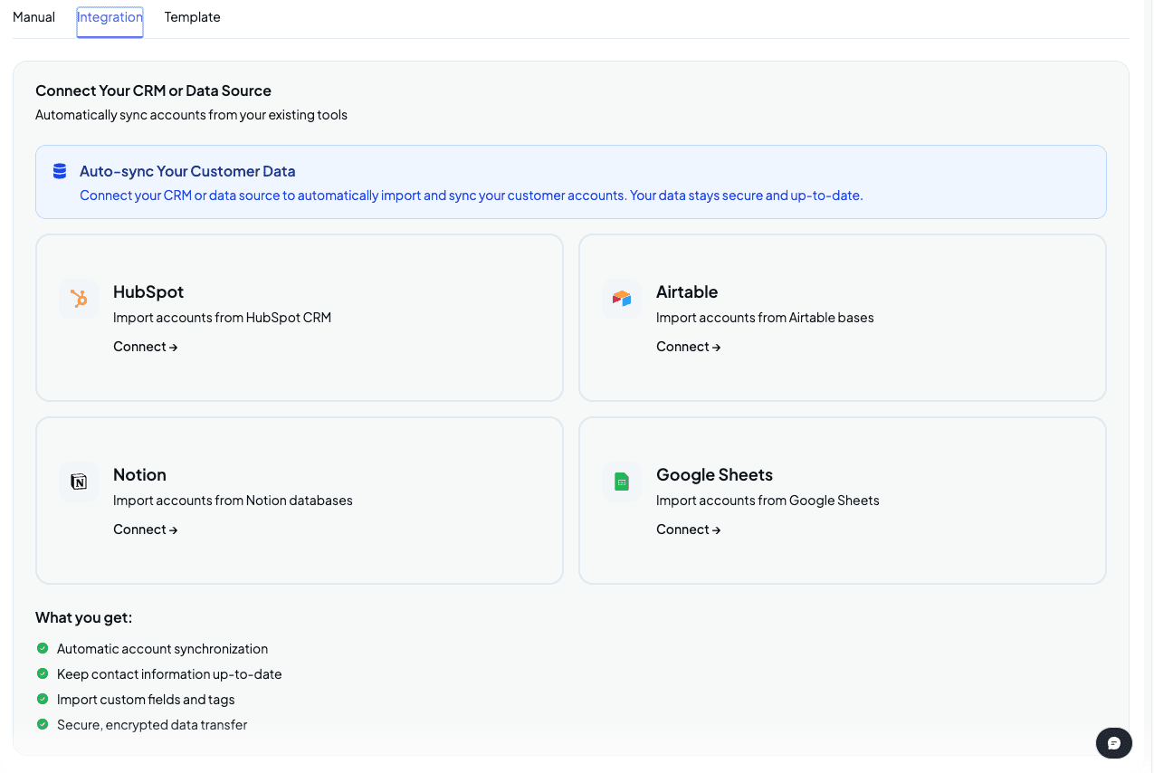 Screenshot of the CRM integration setup