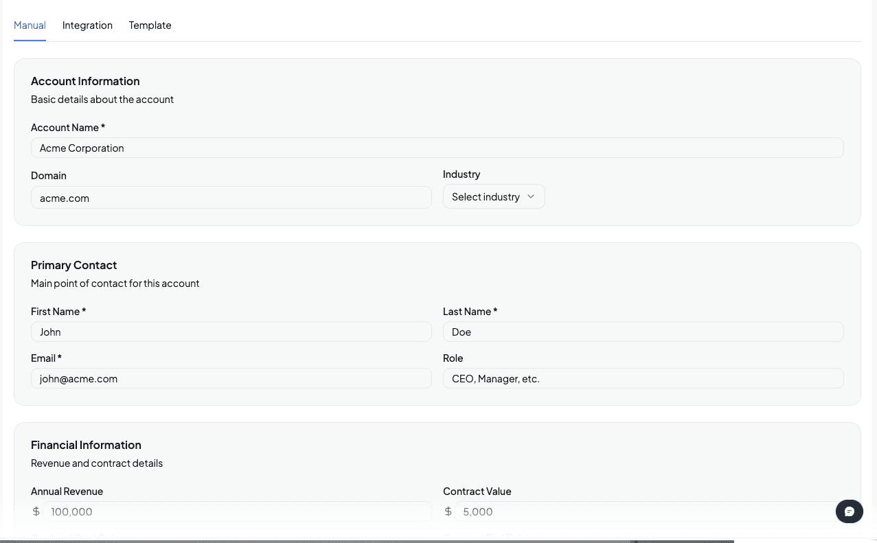 Screenshot of the Add Account form