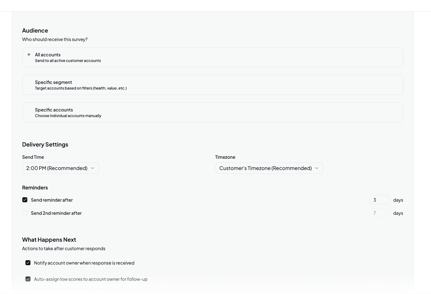 Template builder interface showing question types and email branding options
